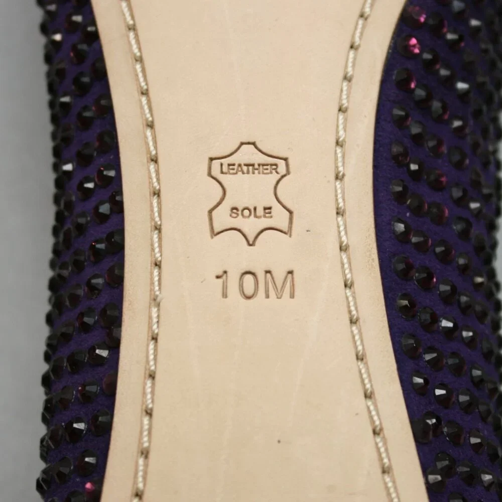 Tory Burch Ladies 10 Purple Suede Leather Crystals Strass Bow Ballet Shoes Flats - Picture 11 of 12